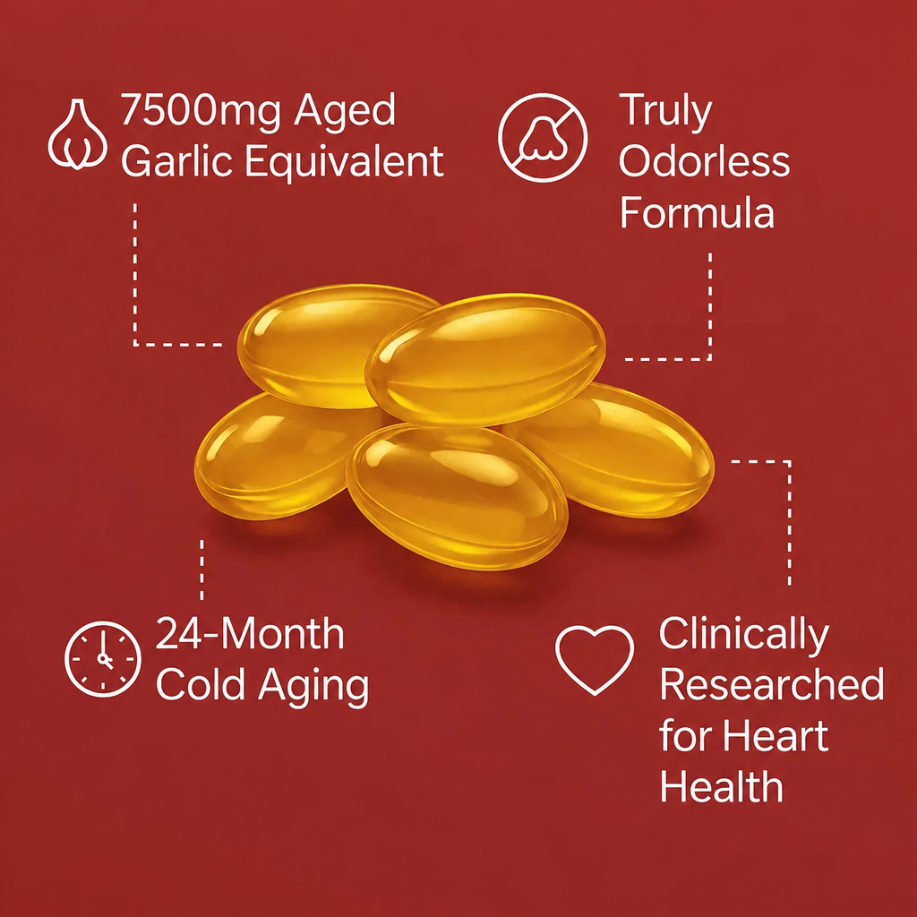 Beleno Aged Odorless Garlic key facts icon grid