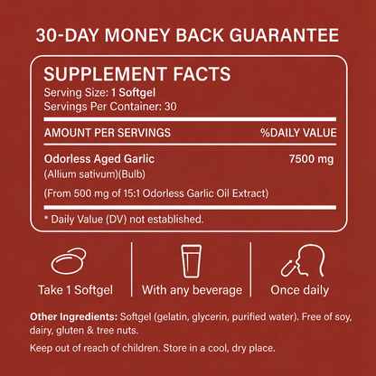 Beleno Aged Odorless Garlic supplement facts panel