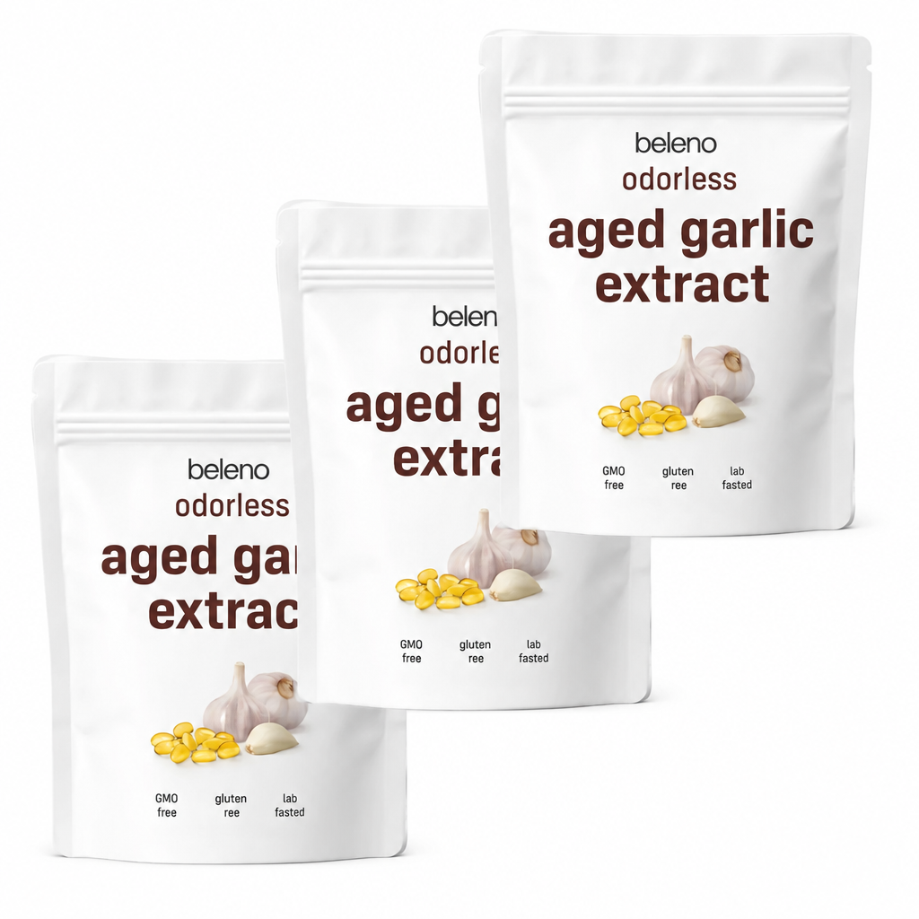 Beleno Aged Odorless Garlic three bag hero shot