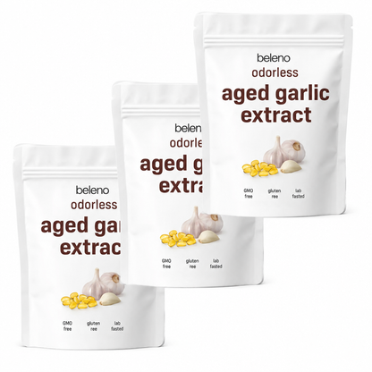 Beleno Aged Odorless Garlic three bag hero shot